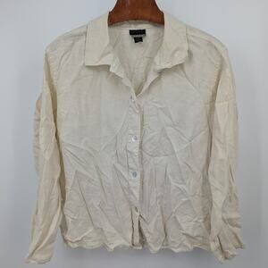 Vintage 100% Linen Sigrid Olsen Sport 3X Light Beige Button Down Neutral Preppy